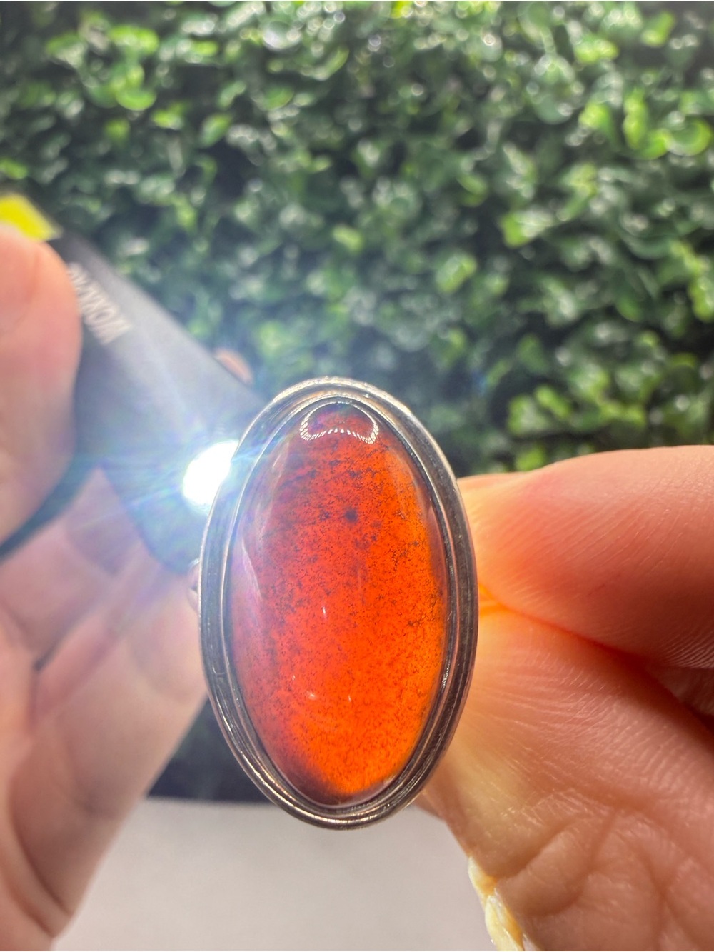 Vintage/Artisan Hessonite Garnet Sterling Silver Statement Ring - Size 9